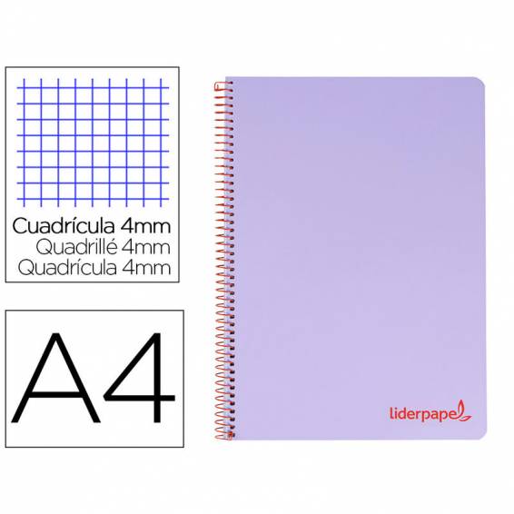 Cuaderno espiral liderpapel a4 wonder tapa plastico 80h 90gr cuadro 4mm con margen color violeta