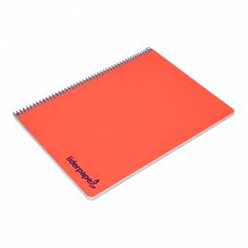 Cuaderno espiral liderpapel a4 wonder tapa plastico 80h 90gr cuadro 4mm con margen color rojo