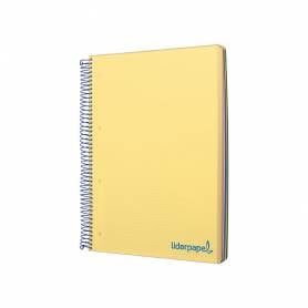 Cuaderno espiral liderpapel a5 micro wonder tapa plastico 120h 90g cuadro 5mm 5 bandas 6 taladros color amarillo