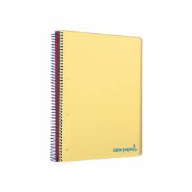 Cuaderno espiral liderpapel a5 micro wonder tapa plastico 120h 90g cuadro 5mm 5 bandas 6 taladros color amarillo