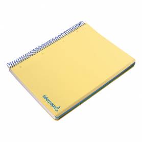 Cuaderno espiral liderpapel a5 micro wonder tapa plastico 120h 90g cuadro 5mm 5 bandas 6 taladros color amarillo