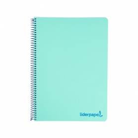 Cuaderno espiral liderpapel a5 micro wonder tapa plastico 120h 90g cuadro 5mm 5 bandas 6 taladros color verde