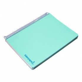 Cuaderno espiral liderpapel a5 micro wonder tapa plastico 120h 90g cuadro 5mm 5 bandas 6 taladros color verde