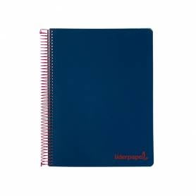 Cuaderno espiral liderpapel a5 micro wonder tapa plastico 120h 90g cuadro 5mm 5 bandas 6 taladros color azul marino