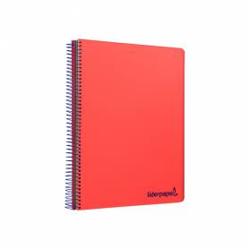 Cuaderno espiral liderpapel a5 micro wonder tapa plastico 120h 90g cuadro 5mm 5 bandas 6 taladros color rojo