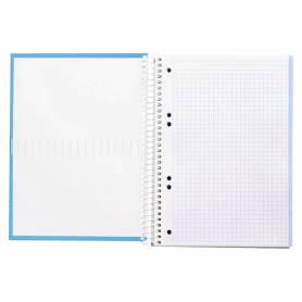 Cuaderno espiral liderpapel a5 micro crafty tapa forrada 120h 90 gr cuadro 5mm 5 bandas6 taladros color celeste