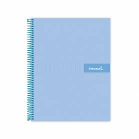 Cuaderno espiral liderpapel a5 micro crafty tapa forrada 120h 90 gr cuadro 5mm 5 bandas6 taladros color celeste