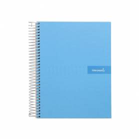 Cuaderno espiral liderpapel a5 micro crafty tapa forrada 120h 90 gr cuadro 5mm 5 bandas6 taladros color celeste