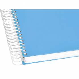 Cuaderno espiral liderpapel a5 micro crafty tapa forrada 120h 90 gr cuadro 5mm 5 bandas6 taladros color celeste