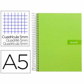 Cuaderno espiral liderpapel a5 micro crafty tapa forrada 120h 90 gr cuadro 5mm 5 bandas6 taladros color verde