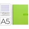 Cuaderno espiral liderpapel a5 micro crafty tapa forrada 120h 90 gr cuadro 5mm 5 bandas6 taladros color verde - BJ10