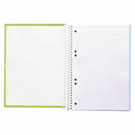 Cuaderno espiral liderpapel a5 micro crafty tapa forrada 120h 90 gr cuadro 5mm 5 bandas6 taladros color verde