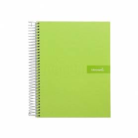 Cuaderno espiral liderpapel a5 micro crafty tapa forrada 120h 90 gr cuadro 5mm 5 bandas6 taladros color verde