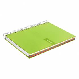 Cuaderno espiral liderpapel a5 micro crafty tapa forrada 120h 90 gr cuadro 5mm 5 bandas6 taladros color verde