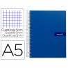 Cuaderno espiral liderpapel a5 micro crafty tapa forrada 120h 90 gr cuadro 5mm 5 bandas6 taladros color azul - BJ08