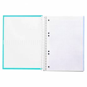 Cuaderno espiral liderpapel a5 micro crafty tapa forrada 120h 90 gr cuadro 5mm 5 bandas6 taladros color turquesa