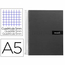 Cuaderno espiral liderpapel a5 micro crafty tapa forrada 120h 90 gr cuadro 5mm 5 bandas6 taladros color negro