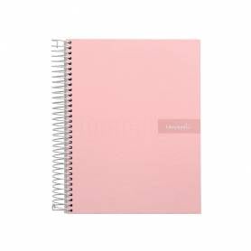 Cuaderno espiral liderpapel a5 micro crafty tapa forrada 120h 90 gr cuadro 5mm 5 bandas6 taladros color rosa