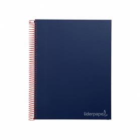 Cuaderno espiral liderpapel a4 micro jolly tapa forrada 140h 75 gr cuadro 5mm 5 bandas 4 taladros color azul