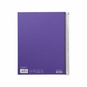 Cuaderno espiral liderpapel a4 micro jolly tapa forrada 140h 75 gr cuadro 5mm 5 bandas 4 taladros color lila