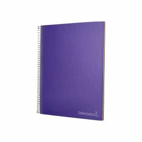 Cuaderno espiral liderpapel a4 micro jolly tapa forrada 140h 75 gr cuadro 5mm 5 bandas 4 taladros color lila