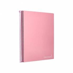 Cuaderno espiral liderpapel a4 micro jolly tapa forrada 140h 75 gr cuadro 5mm 5 bandas 4 taladros color rosa