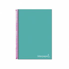 Cuaderno espiral liderpapel a4 micro jolly tapa forrada 140h 75 gr cuadro 5mm 5 bandas4 taladros color turquesa