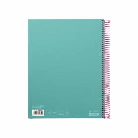 Cuaderno espiral liderpapel a4 micro jolly tapa forrada 140h 75 gr cuadro 5mm 5 bandas4 taladros color turquesa