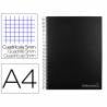 Cuaderno espiral liderpapel a4 micro jolly tapa forrada 140h 75 gr cuadro 5mm 5 bandas 4 taladros color negro - BA98