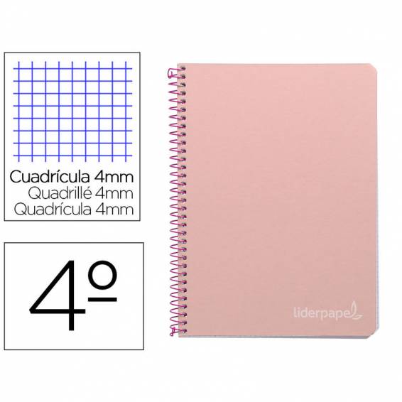 Cuaderno espiral liderpapel cuarto witty tapa dura 80h 75gr cuadro 4mm con margen color rosa