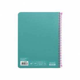 Cuaderno espiral liderpapel cuarto witty tapa dura 80h 75gr cuadro 4mm con margen color turquesa