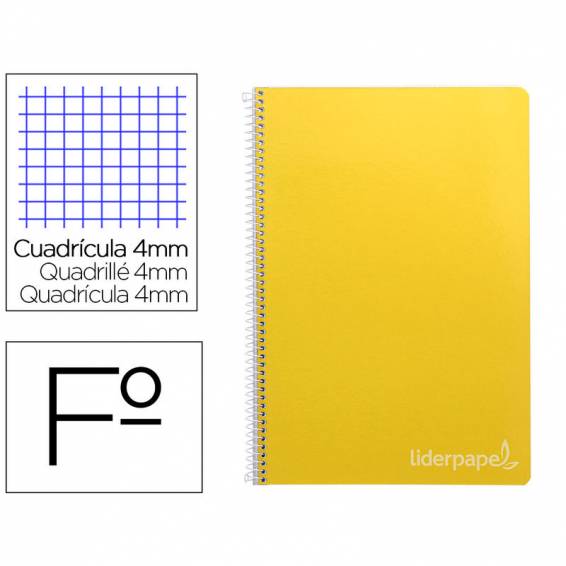 Cuaderno espiral liderpapel folio witty tapa dura 80h 75gr cuadro 4mm con margen color amarillo