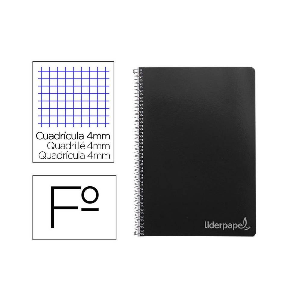 Cuaderno espiral liderpapel folio witty tapa dura 80h 75gr cuadro 4mm con margen color negro