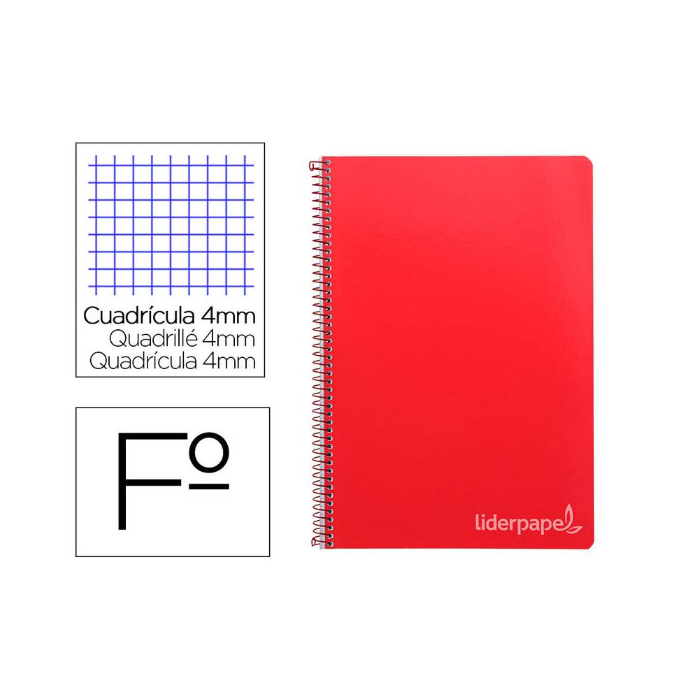 Cuaderno espiral liderpapel folio witty tapa dura 80h 75gr cuadro 4mm con margen color rojo