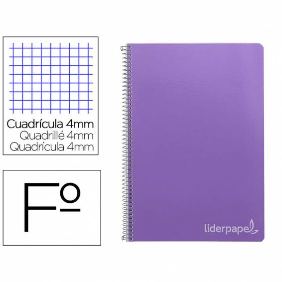 Cuaderno espiral liderpapel folio witty tapa dura 80h 75gr cuadro 4mm con margen color violeta