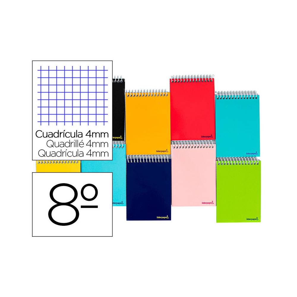 Cuaderno espiral liderpapel bolsillo octavo apaisado smart tapa blanda 80h 60gr cuadro 4mm colores surtidos