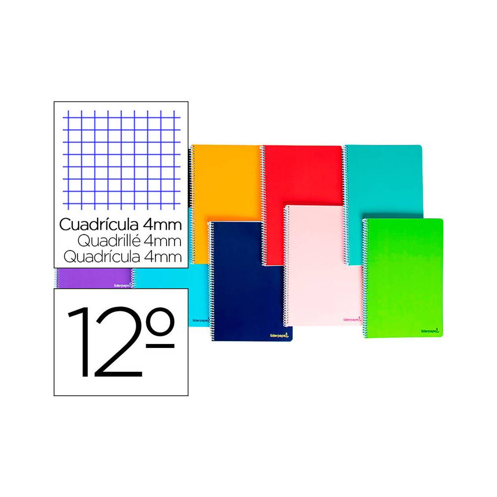 Cuaderno espiral liderpapel bolsillo doceavo smart tapa blanda 80h 60gr cuadro 4mm colores surtidos