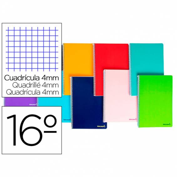 Cuaderno espiral liderpapel bolsillo dieciseavo smart tapa blanda 80h 60gr cuadro 4mm colores surtidos