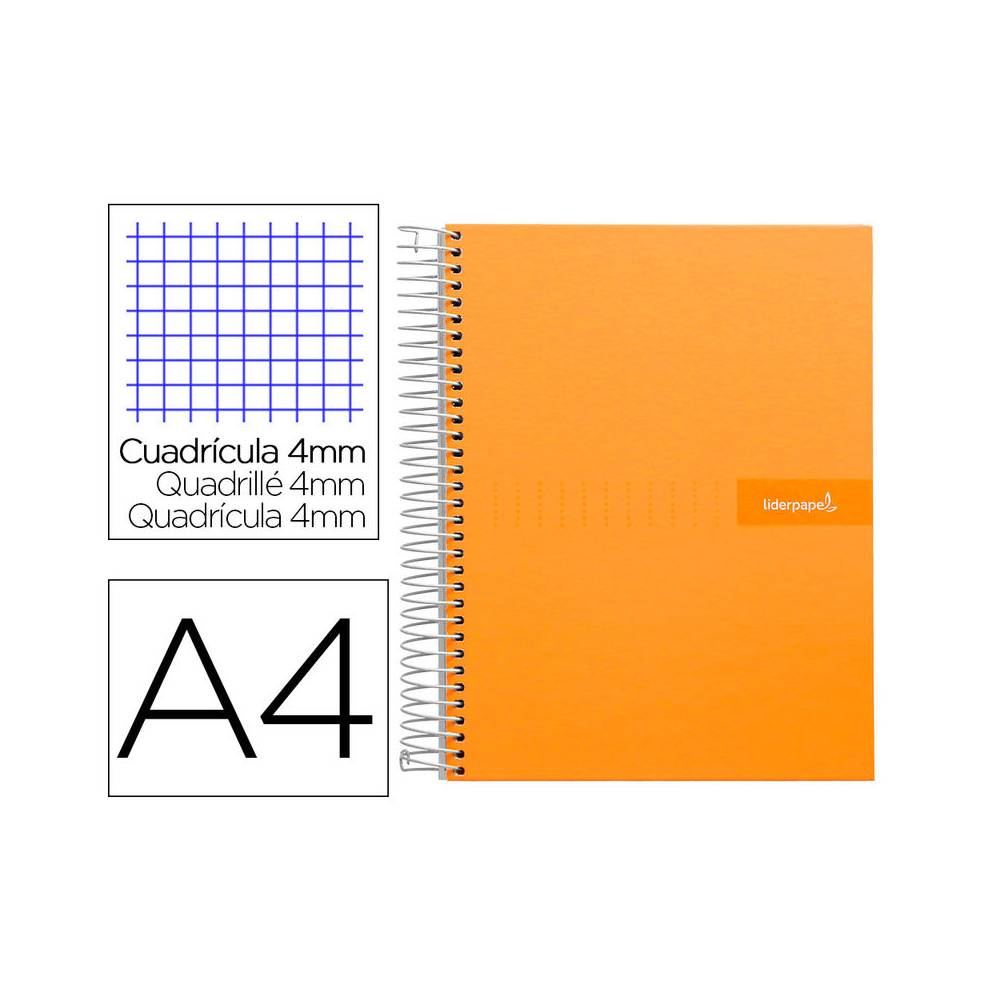 Cuaderno espiral liderpapel a4 crafty tapa forrada 80h 90 gr cuadro 4mm con margen color naranja