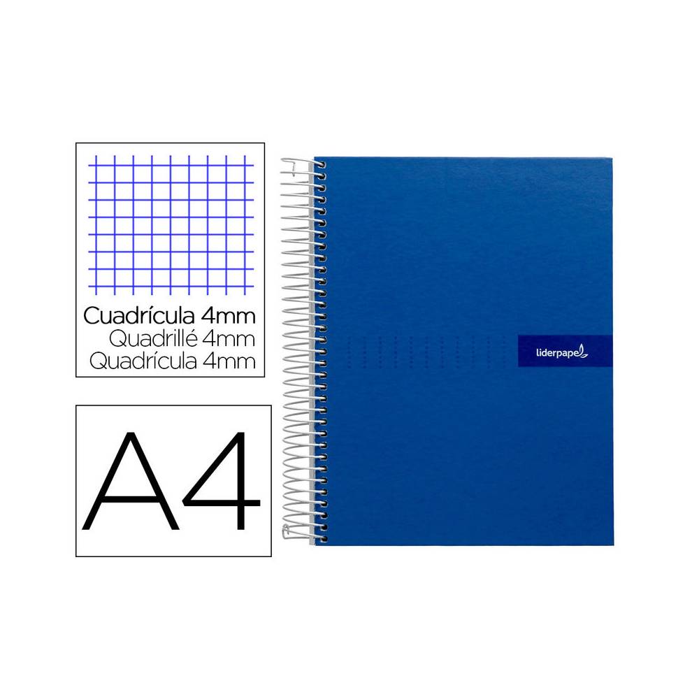 Cuaderno espiral liderpapel a4 crafty tapa forrada 80h 90 gr cuadro 4mm con margen color azul marino