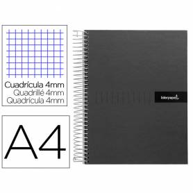 Cuaderno espiral liderpapel a4 crafty tapa forrada 80h 90 gr cuadro 4mm con margen color negro