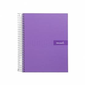 Cuaderno espiral liderpapel a4 crafty tapa forrada 80h 90 gr cuadro 4mm con margen color violeta