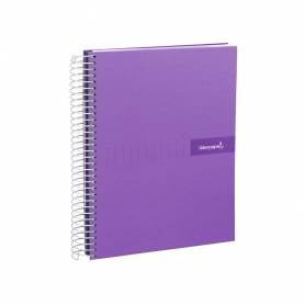 Cuaderno espiral liderpapel a4 crafty tapa forrada 80h 90 gr cuadro 4mm con margen color violeta