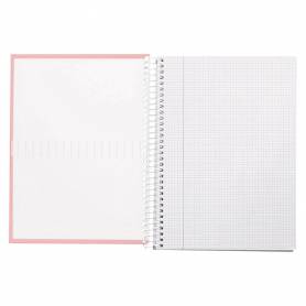 Cuaderno espiral liderpapel a4 crafty tapa forrada 80h 90 gr cuadro 4mm con margen color rosa