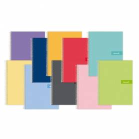 Cuaderno espiral liderpapel a4 crafty tapa forrada 80h 90 gr cuadro 5 mm con margen colores surtidos