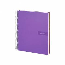 Cuaderno espiral liderpapel a4 micro crafty tapa forrada 120h 90gr cuadro 5mm 5 bandas 4 taladros color violeta