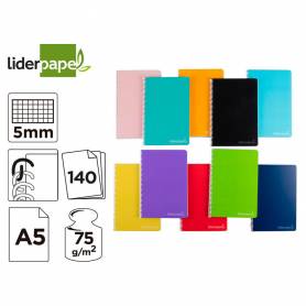 Cuaderno espiral liderpapel a5 micro witty tapa dura 140h 75gr cuadro 5mm 5 bandas 6 taladros colores surtidos