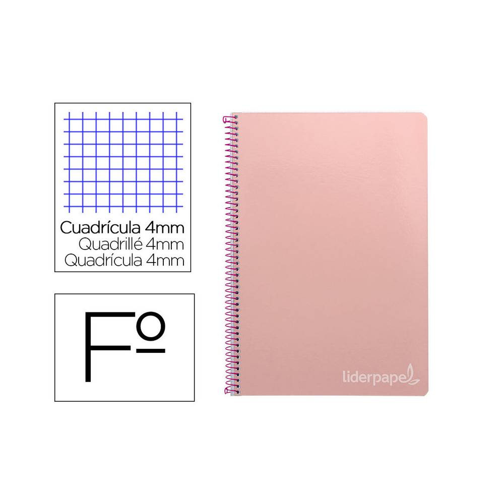 Cuaderno espiral liderpapel folio witty tapa dura 80h 75gr cuadro 4mm con margen color rosa