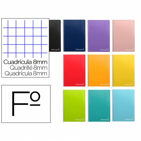 Cuaderno espiral liderpapel folio witty tapa dura 80h 75gr cuadro 8mm con margen colores surtidos