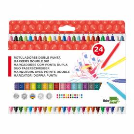 Rotulador liderpapel duo doble punta fina y gruesa caja de 24 unidades colores surtidos